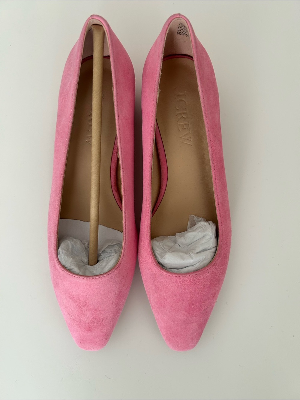 J.Crew NEW Pointed-toe pumps Suede Block Heel Leather Shoes Size 7 Aurora Pink - Picture 3 of 6